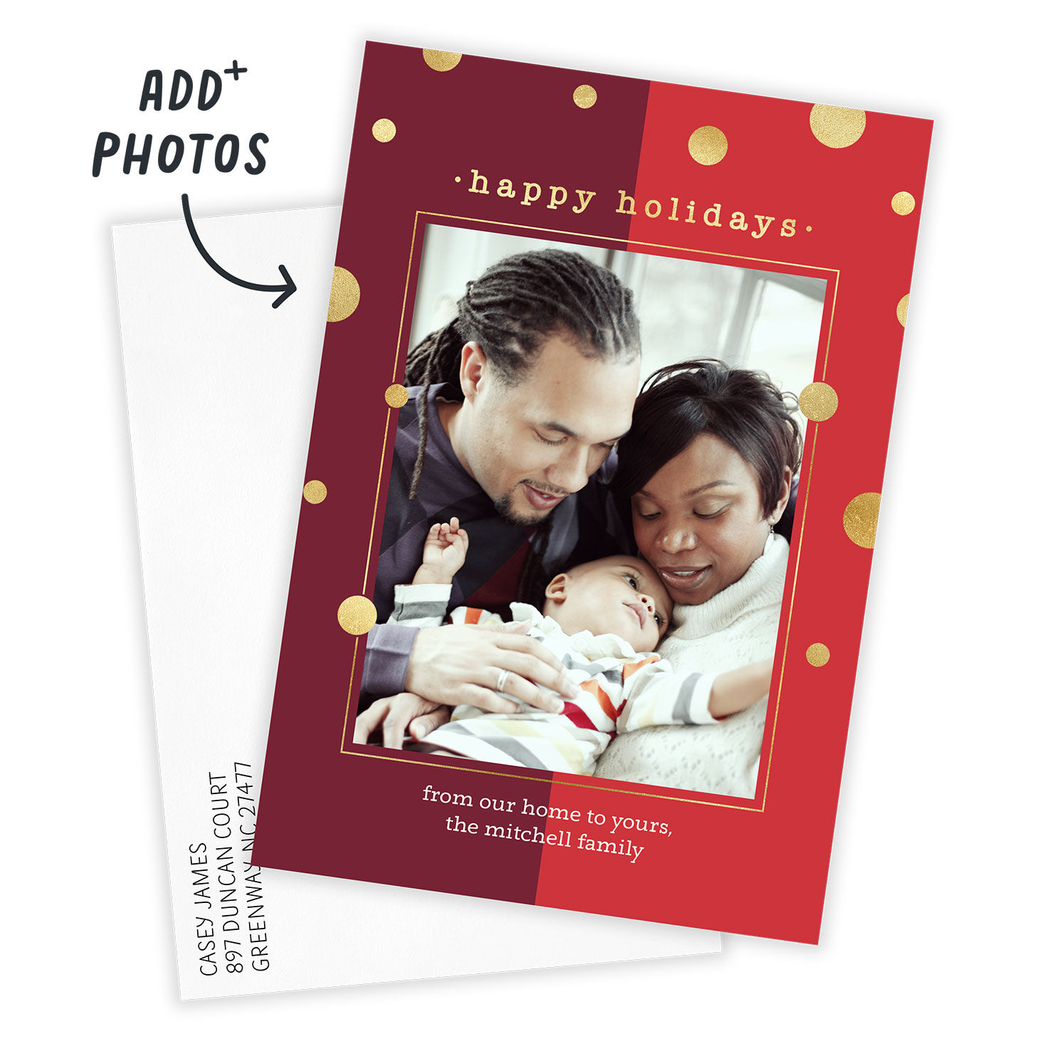 Gold Dots on Red Flat Holiday Photo Card, , large image number 3