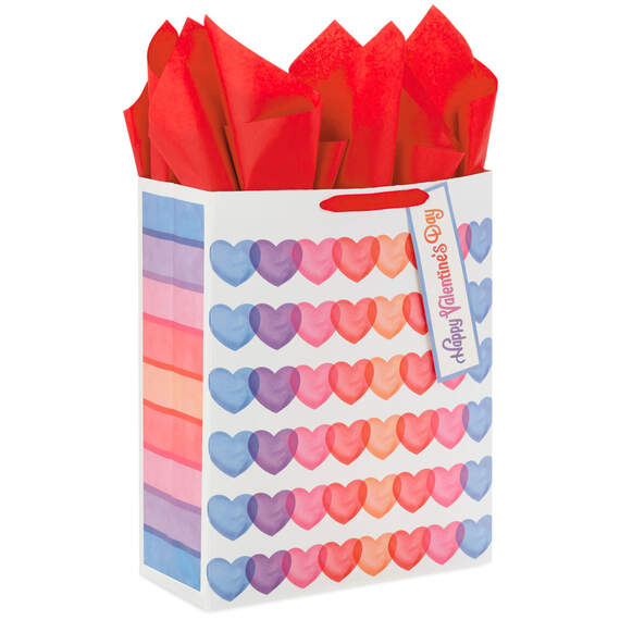 15.5" Pastel Hearts X-Large Valentine's Day Gift Bag With Tissue Paper