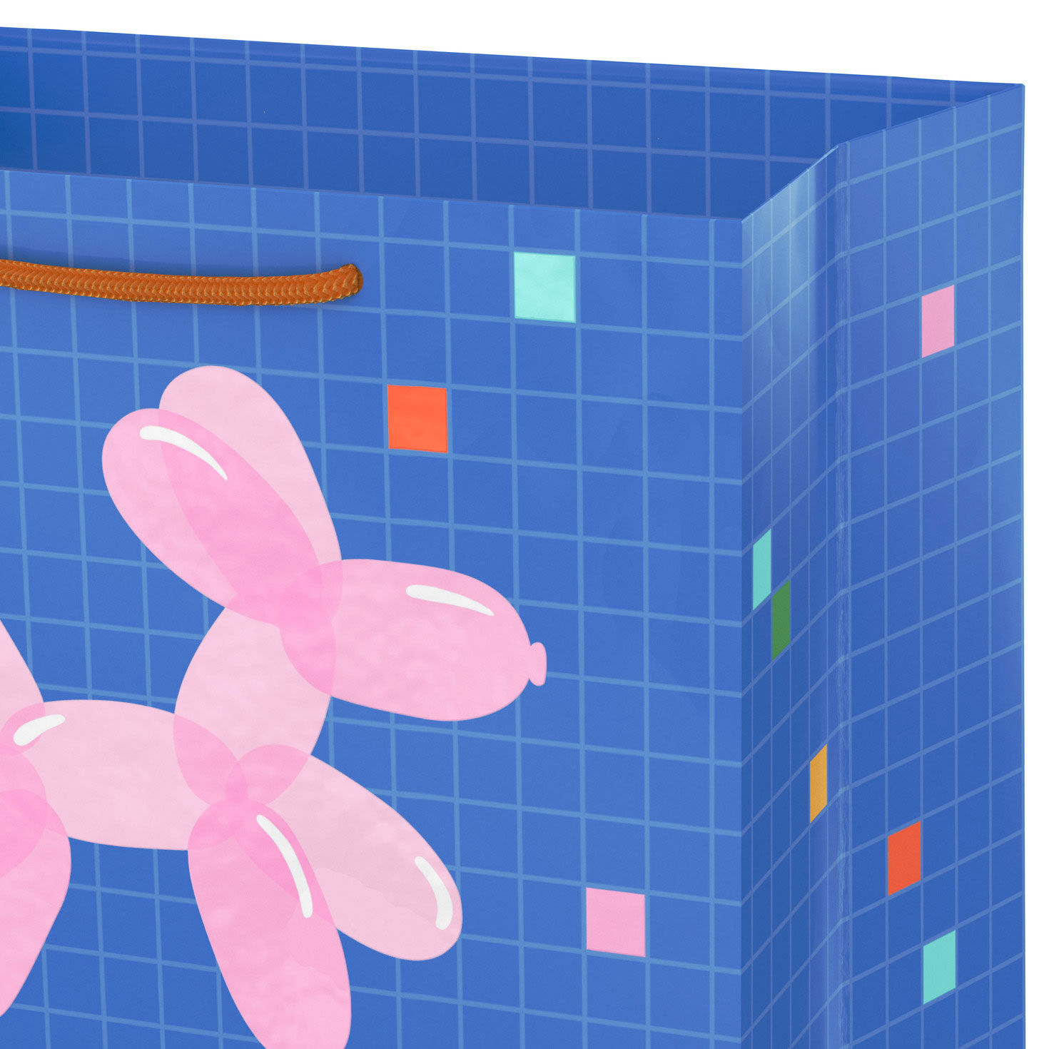 Pink Dog on Blue Medium Gift Bag Handle Detail image number 4