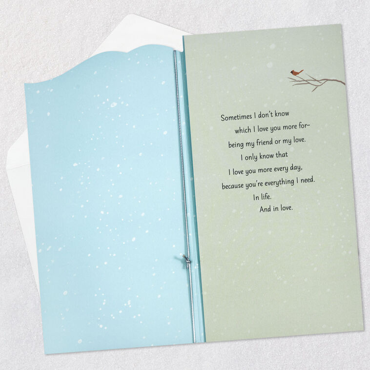 Cardinals in Snowy Forest Romantic Christmas Card Open card with envelope image number 3