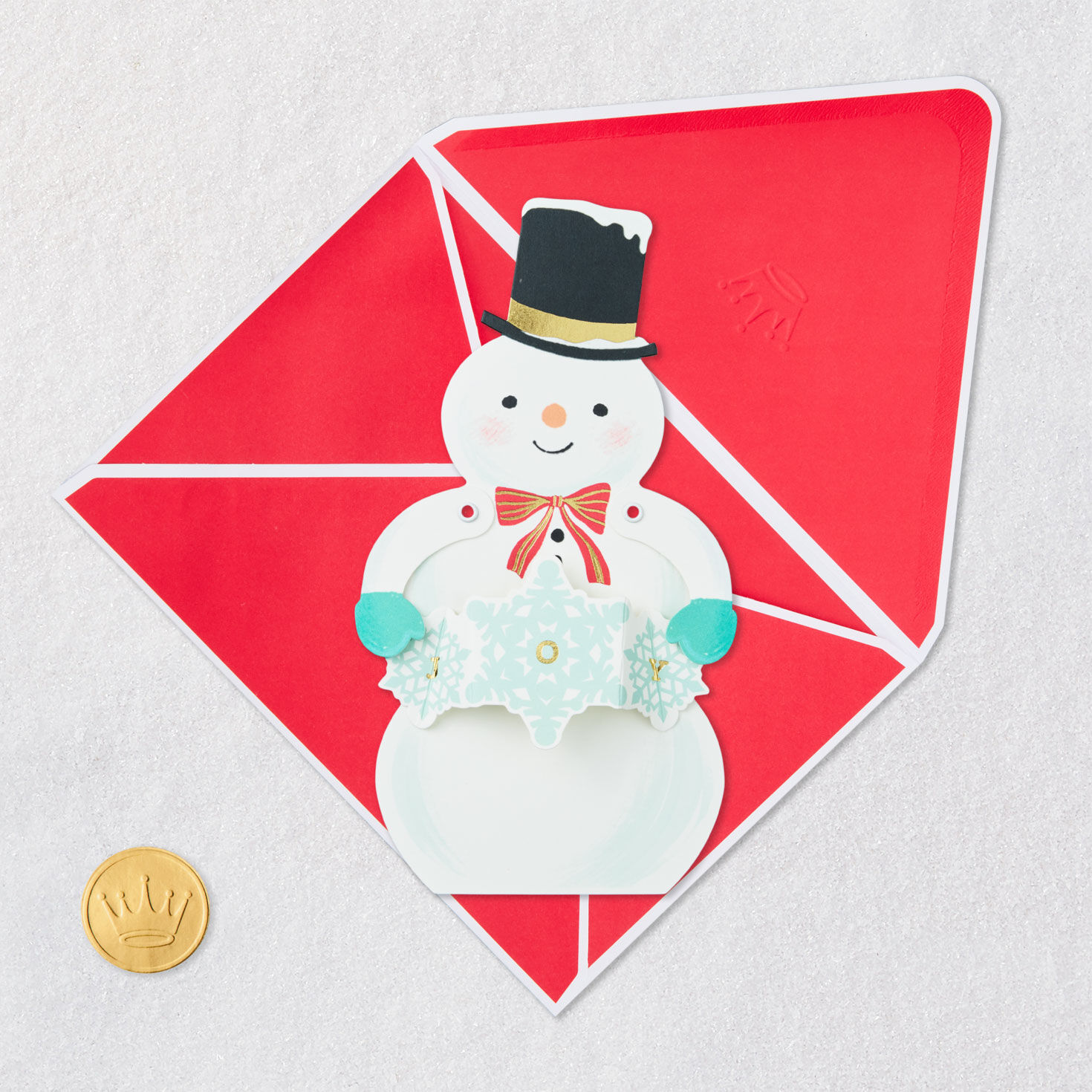 Moveable Snowman with Snowflakes Holiday Card Card Front with Envelope and Gold Seal image number 5