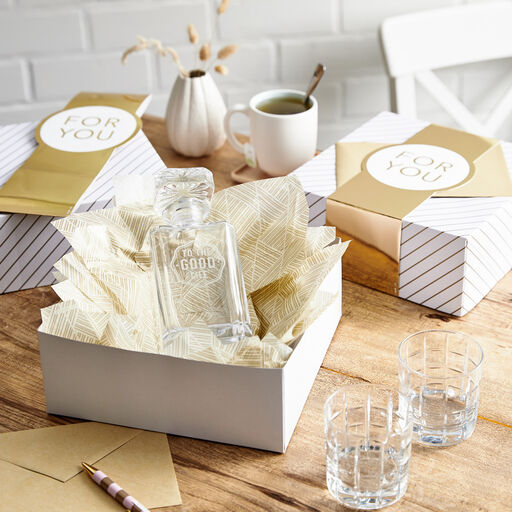 10" Gold and White Striped 2-Pack Gift Boxes With Bands, 