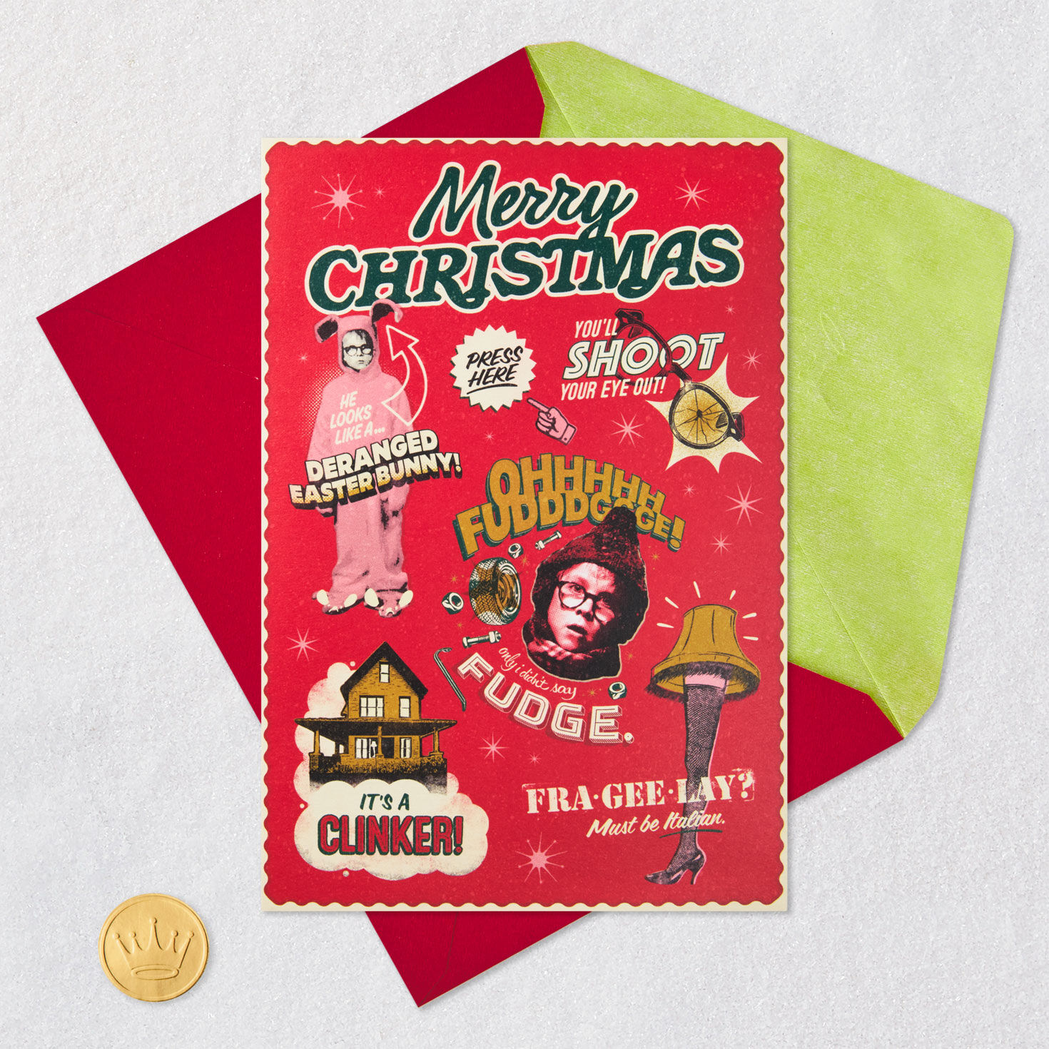 "A Christmas Story" Movie Quotes Funny Christmas Card Card Front with Envelope and Gold Seal image number 7