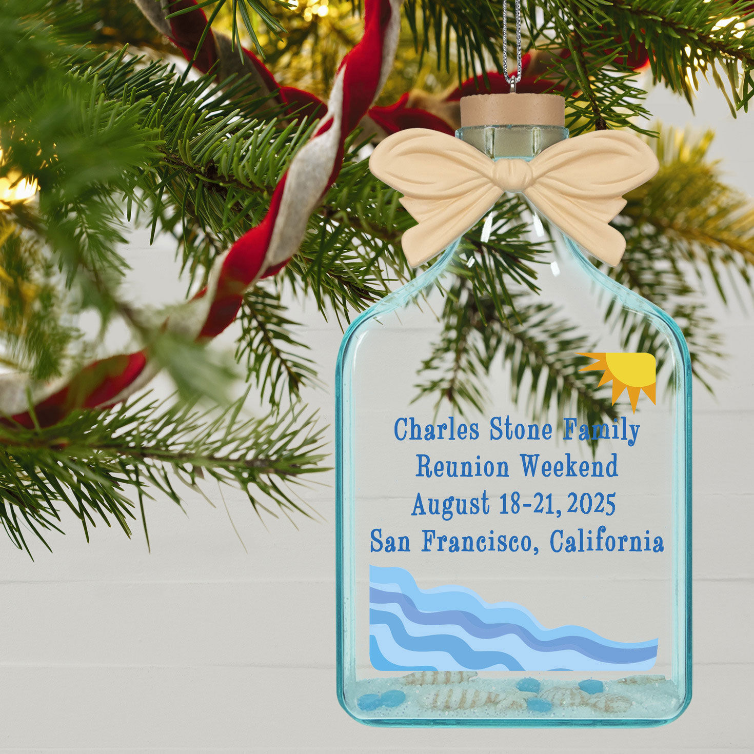 Beach Glass Bottle Personalized Christmas Ornament  image number 2