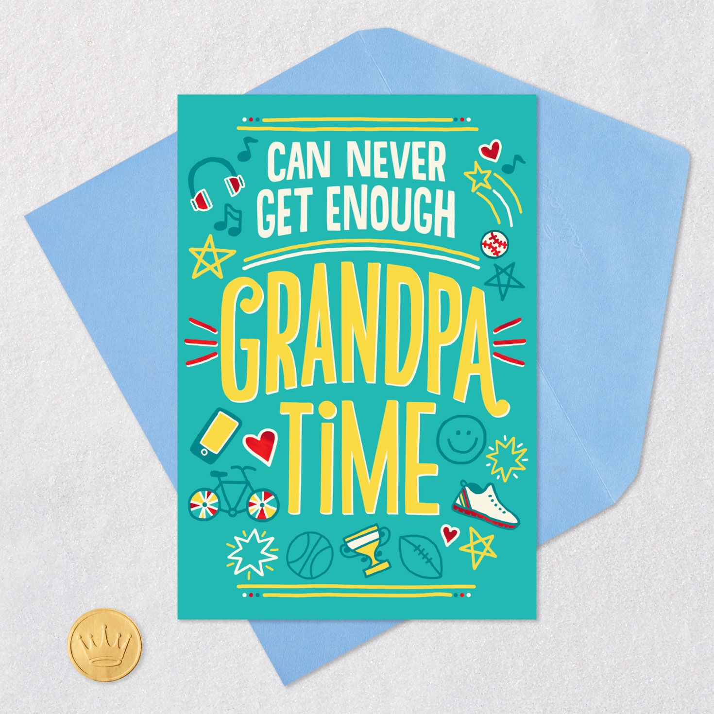 Cute Teal and Red Icons Father's Day Card Card Front with Envelope and Gold Seal image number 5