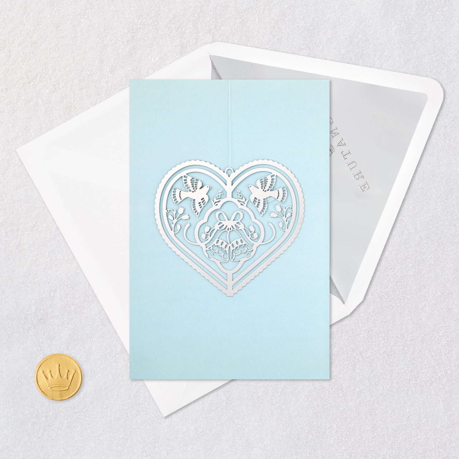Doves in Heart Wedding Card With Ornament Card Front with Envelope and Gold Seal image number 6