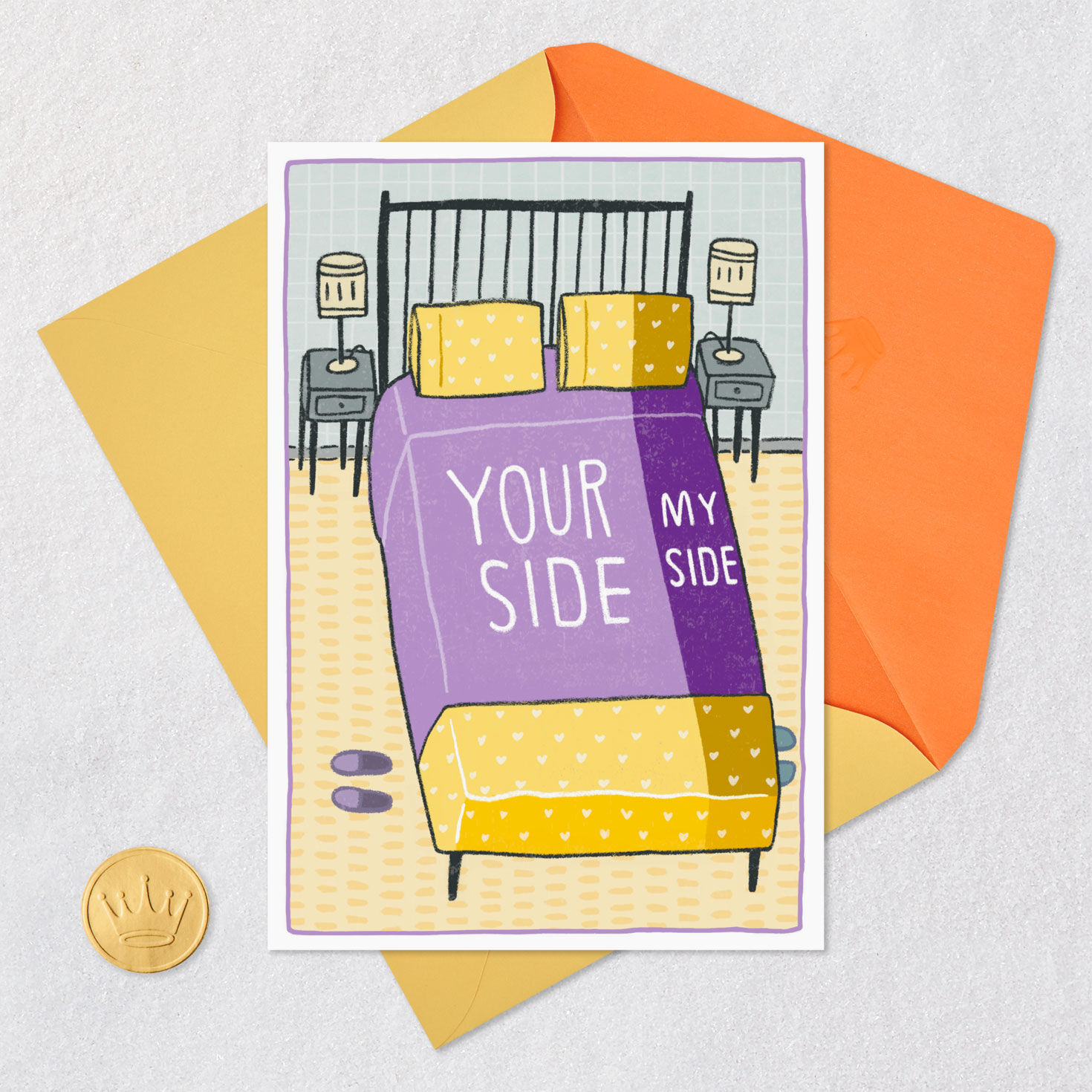 Sides of Bed Funny Anniversary Card for Spouse Card Front with Envelope and Gold Seal image number 5