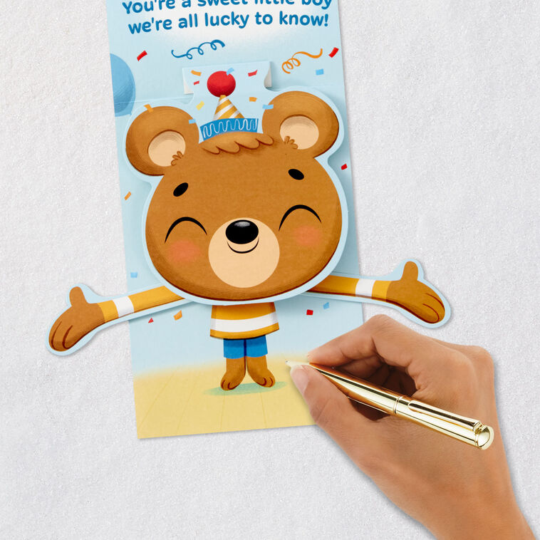 Baby Bear Pop-Up 1st Birthday Card for Boy Signing card image number 6