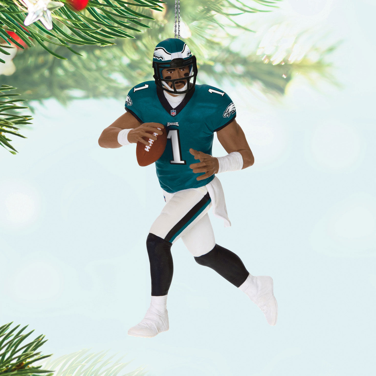 Philadelphia Eagles Jalen Hurts Keepsake Ornament hanging on tree image number 2