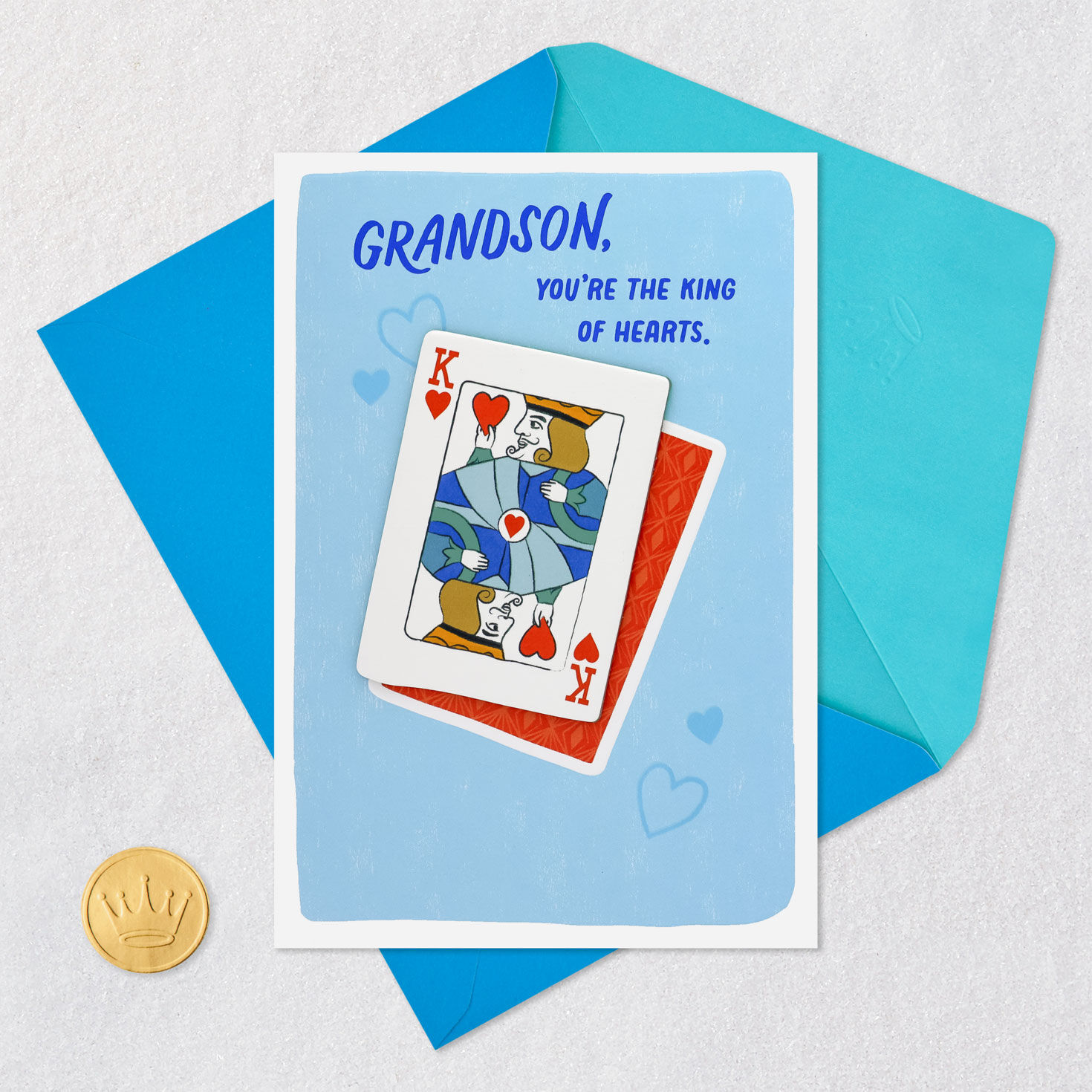 Playing Cards on Blue Grandson Birthday Card Card Front with Envelope and Gold Seal image number 5