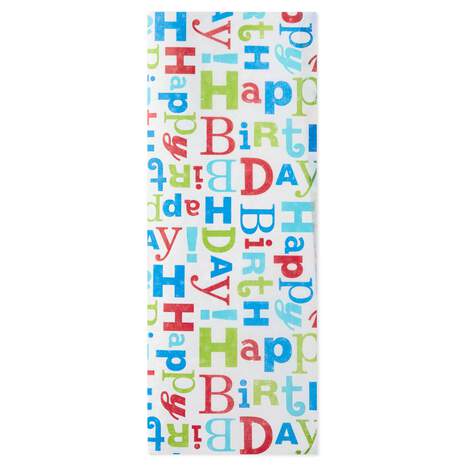 Cool Multicolor Happy Birthday Tissue Paper, 4 sheets, , large