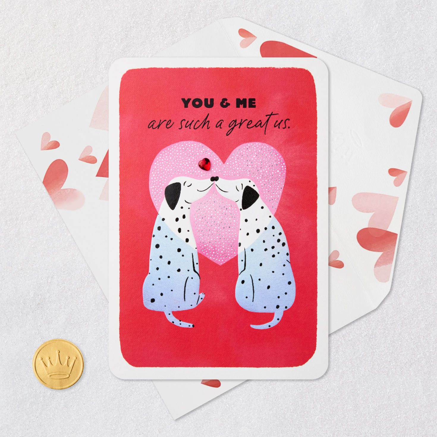Kissing Dalmatian Dogs Valentine's Day Card Card Front with Envelope and Gold Seal image number 5