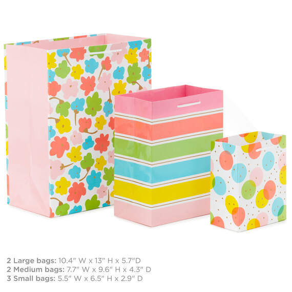 Assorted Pastel Designs 8-Pack Small, Medium and Large Gift Bags, , large image number 3