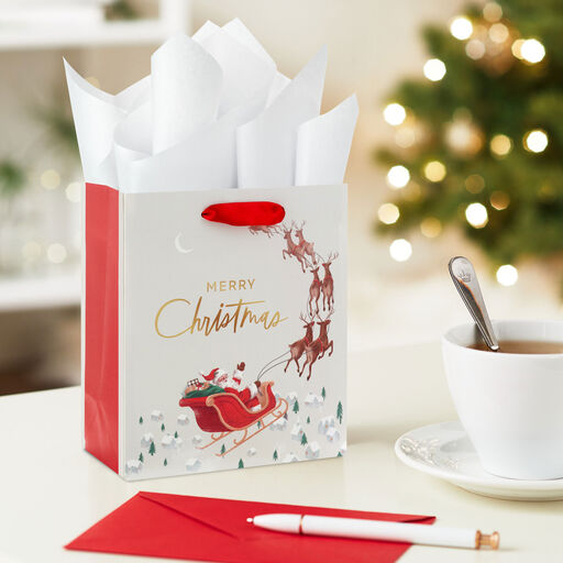 6.5" Santa in Sleigh Small Christmas Gift Bag, 