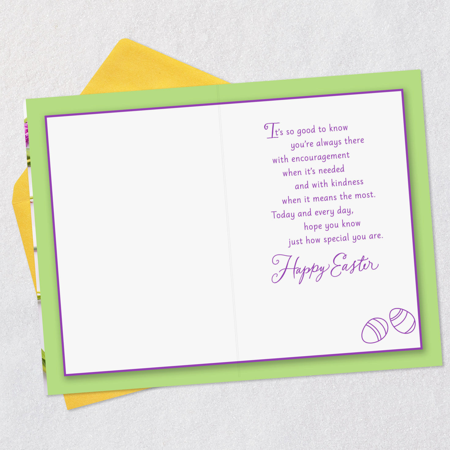 Purple Script with Colorful Flowers Easter Card Open card with envelope image number 3