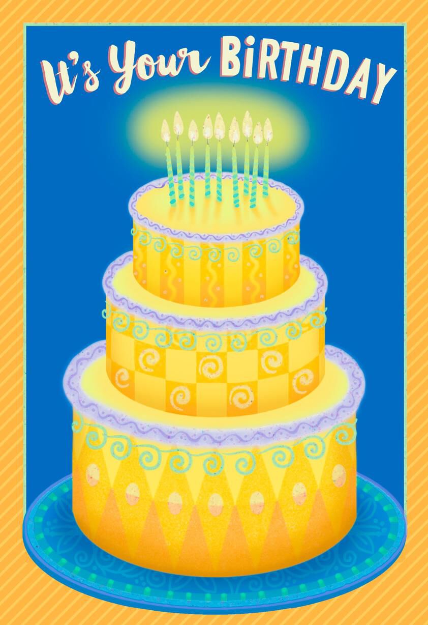 3-Tiered Cake With Glowing Candles Birthday Card - Greeting Cards ...