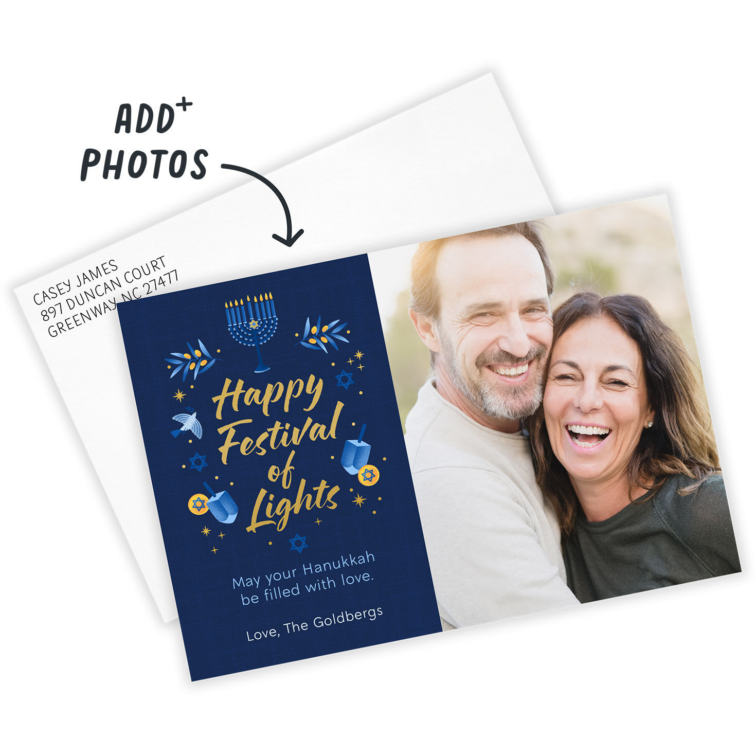 Festival of Lights Personalized Hanukkah Photo Card Card Front indicating personalization image number 2