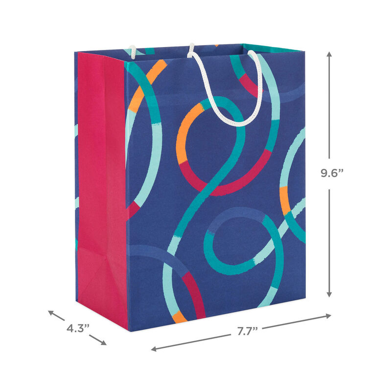 Colorful Loops on Blue Medium Gift Bag measurement image number 3