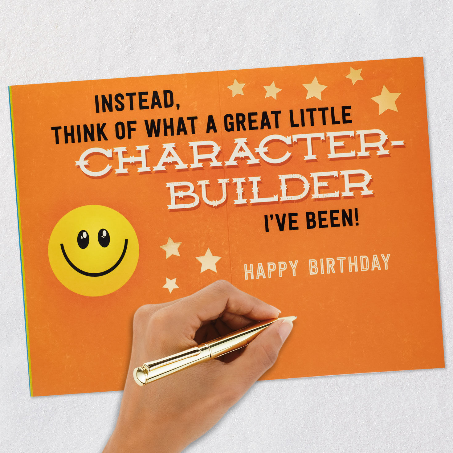 Blue and Gold Funny Birthday Card for Dad Signing card image number 8