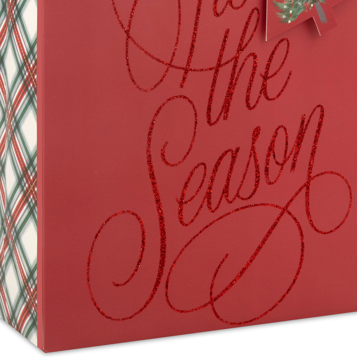 Tis the Season on Dark Red Medium Holiday Gift Bag Base/Side Detail image number 5