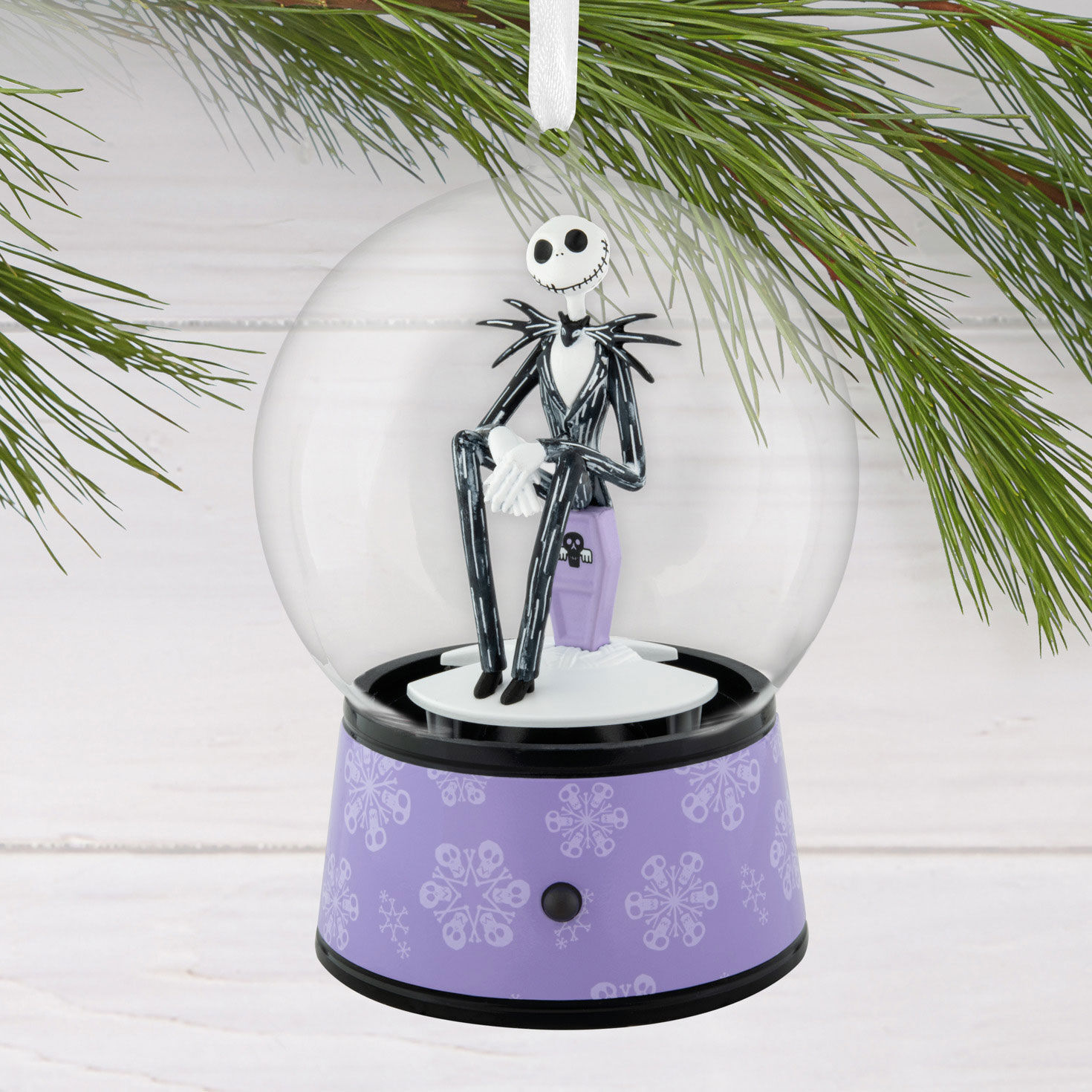 Jack Skellington Snow Globe Christmas Ornament hanging on tree image number 2