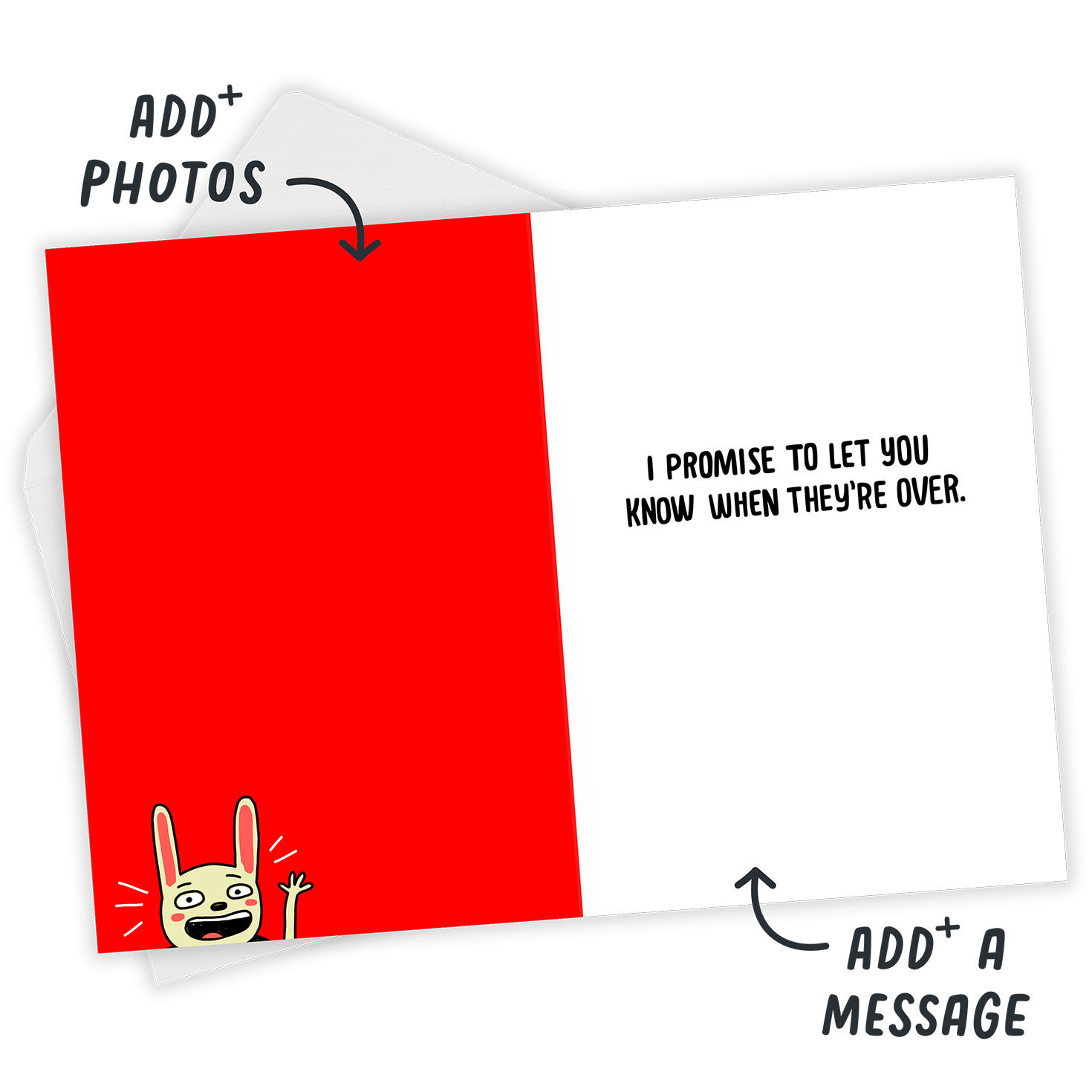 Cartoon Bunny on Red Personalized Father's Day Card Open Card with Envelope indicating personalization image number 3