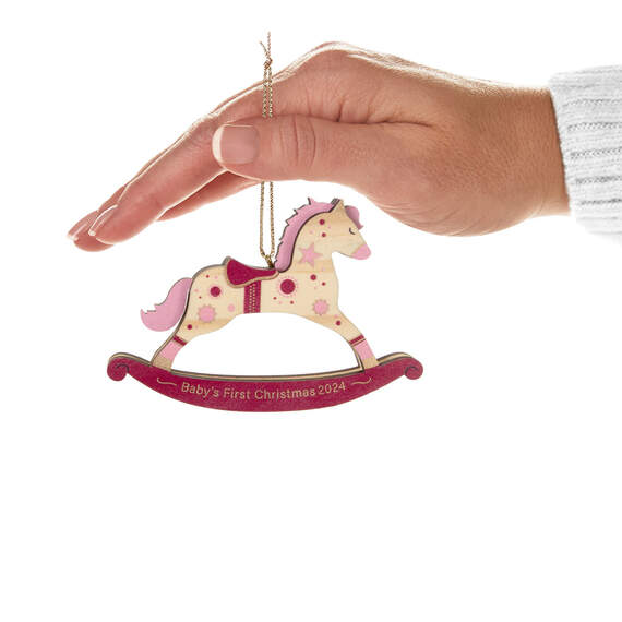 Baby Girl's First Christmas Rocking Horse 2024 Wood Ornament, , large image number 4