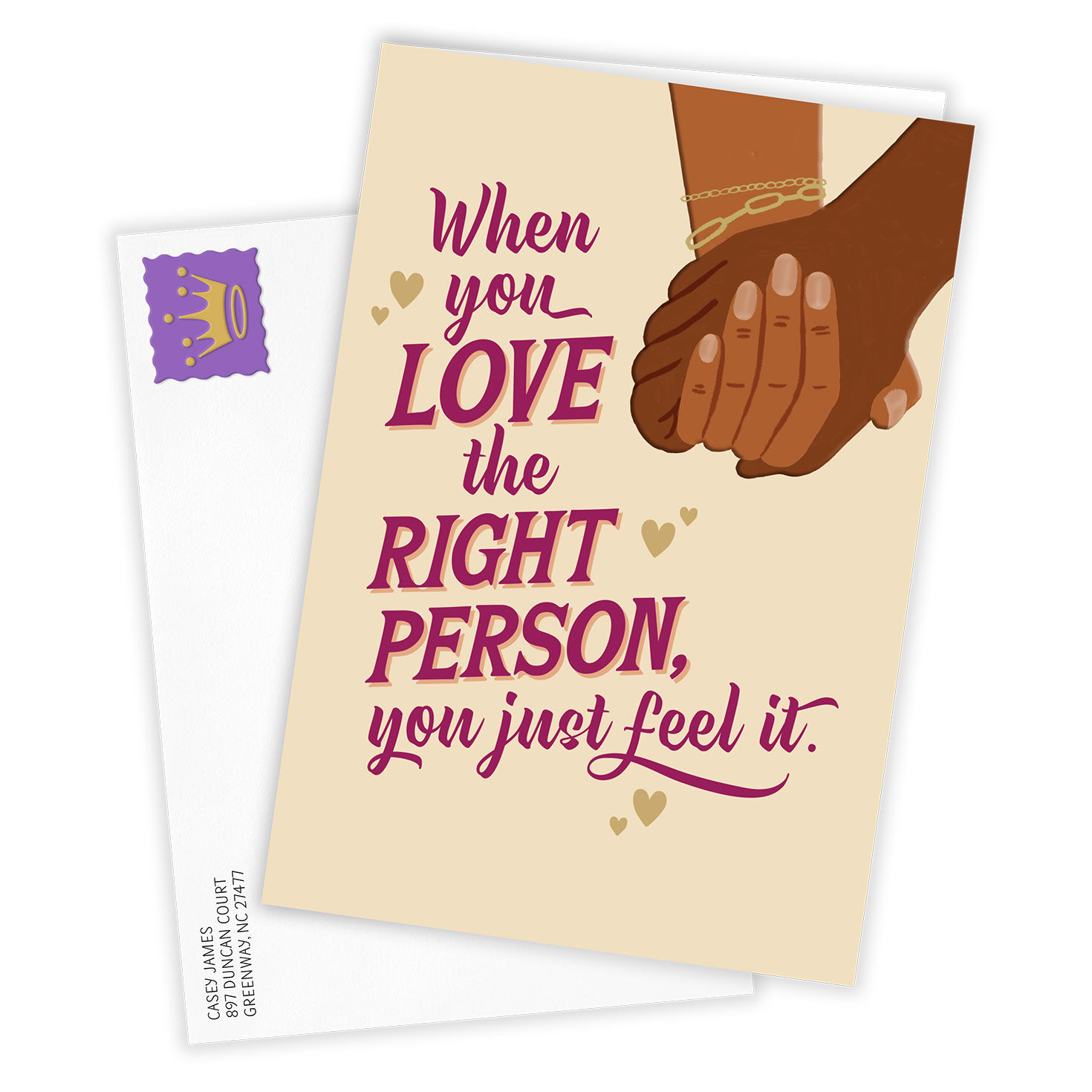 Two Black Hands Personalized Love Card Card Front with Envelope image number 2