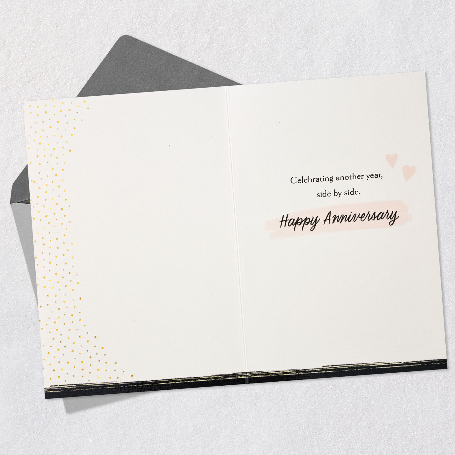 Pink Hearts with Black Script Anniversary Card Open card with envelope image number 3
