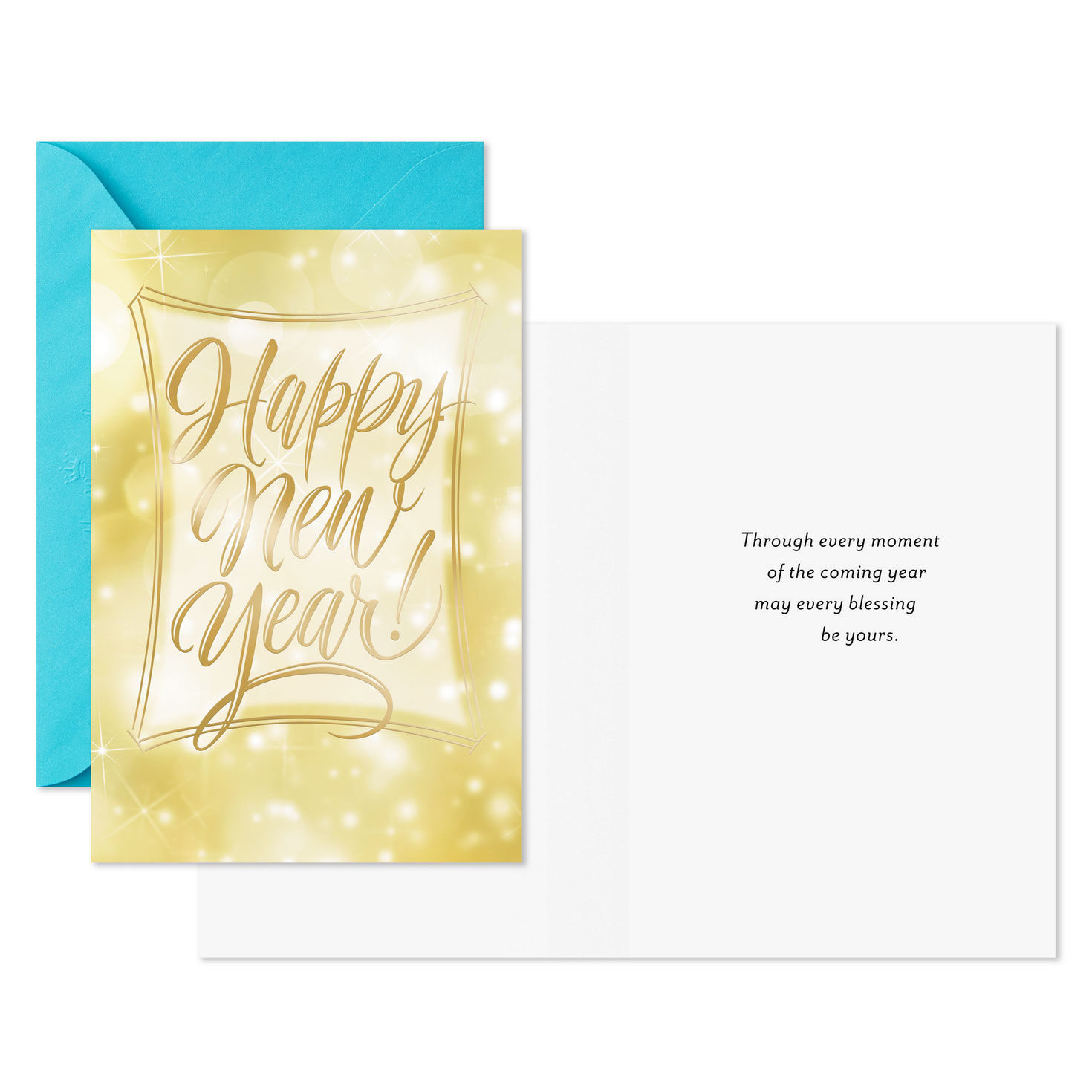 Bokeh Lights on Gold New Year Cards Pack Card Front with Sentiment image number 2