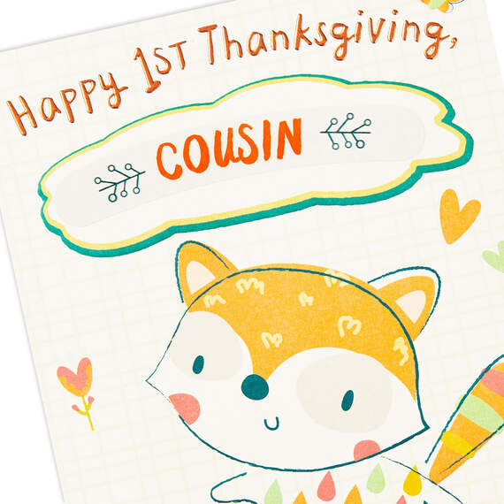 Cute Fox Customizable Baby's First Thanksgiving Card With Relative Stickers, , large image number 7