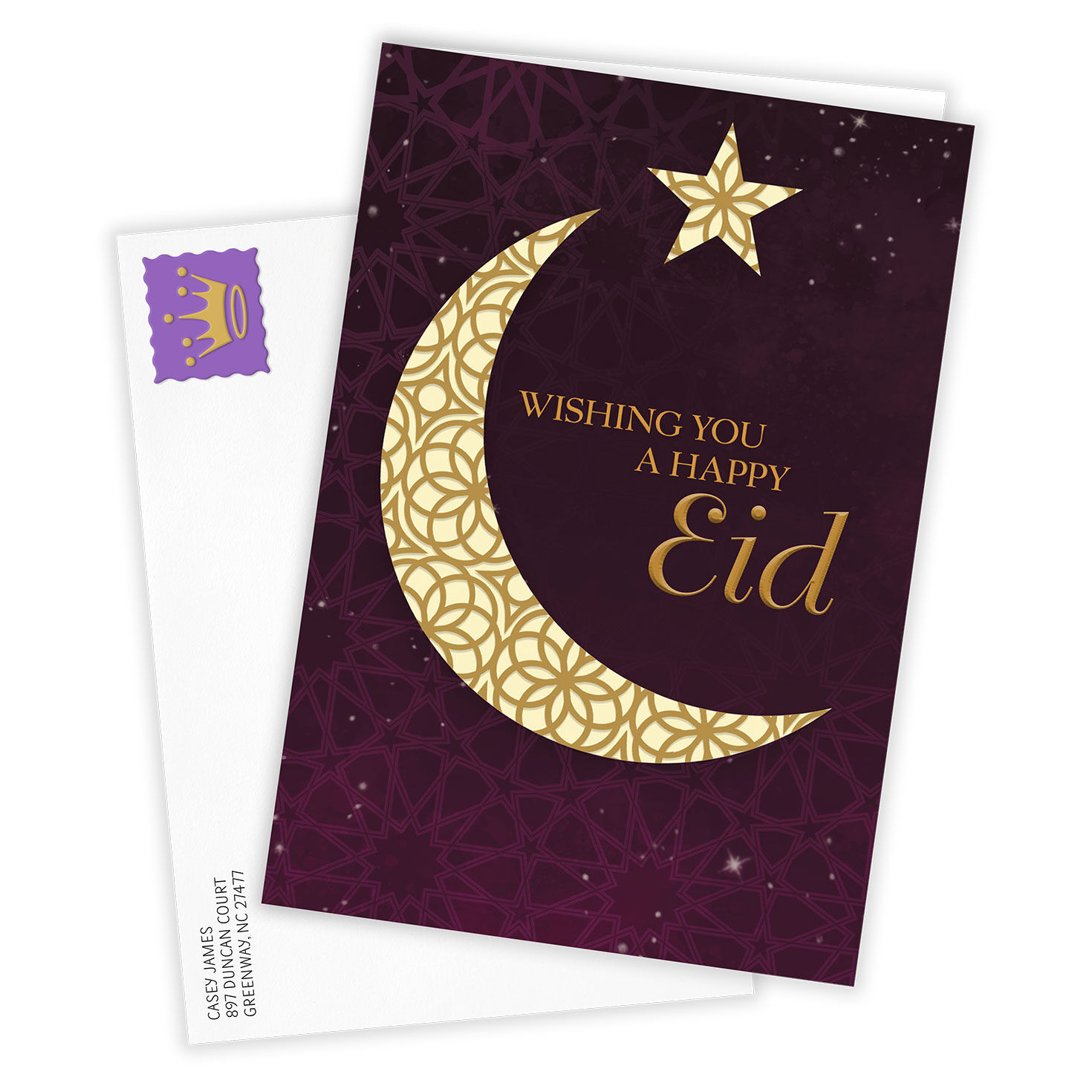 Moon and Star Happy Eid Personalized Card Card Front with Envelope image number 2