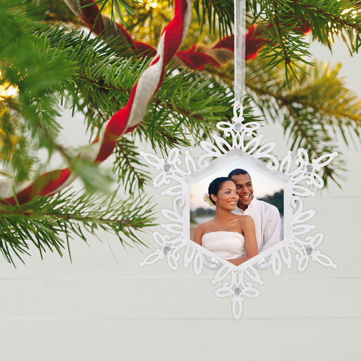 Sparkling Snowflake Photo Personalized Metal Ornament, 