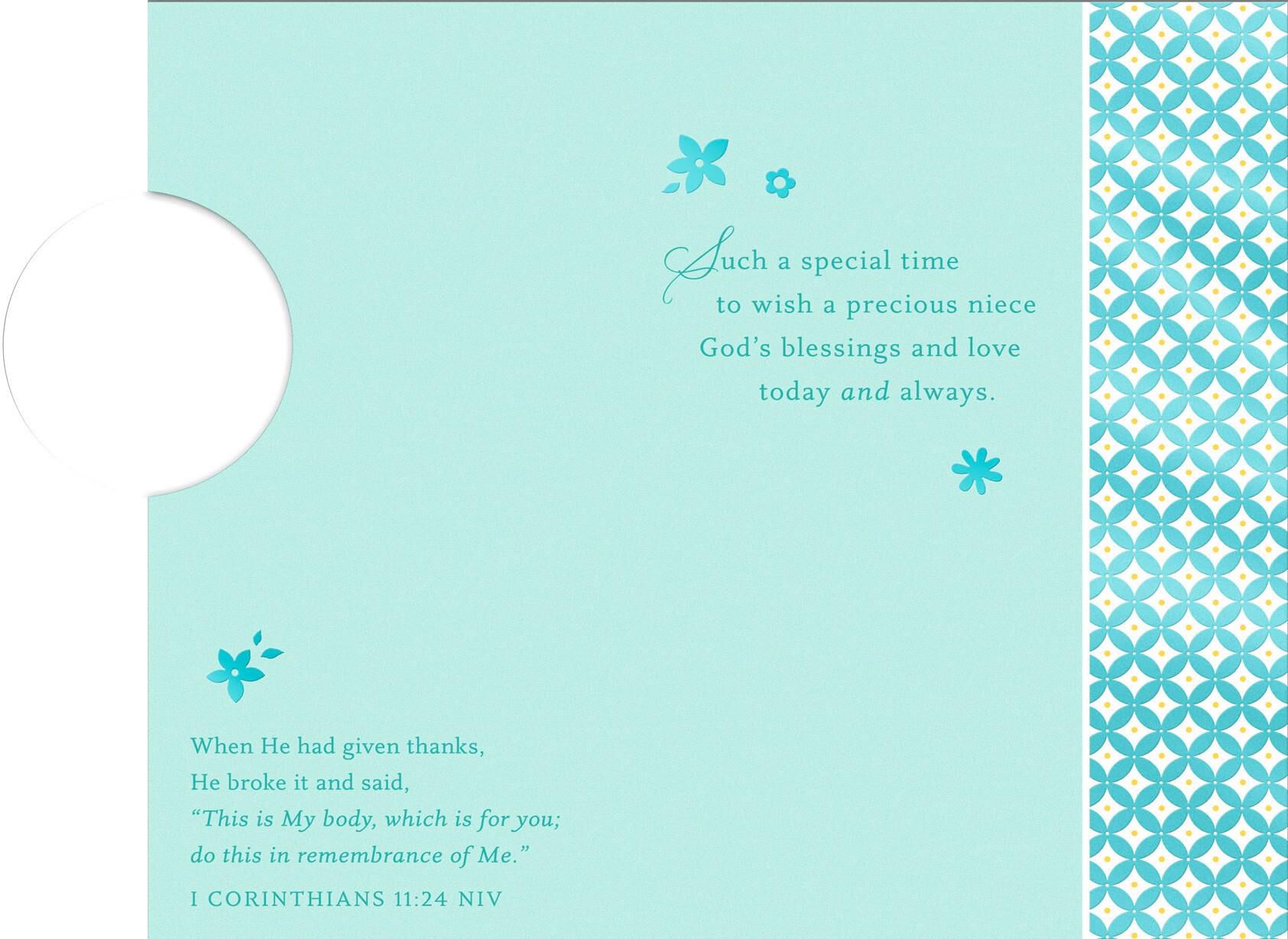 Hands Holding Flower Petals First Holy Communion Card for Niece