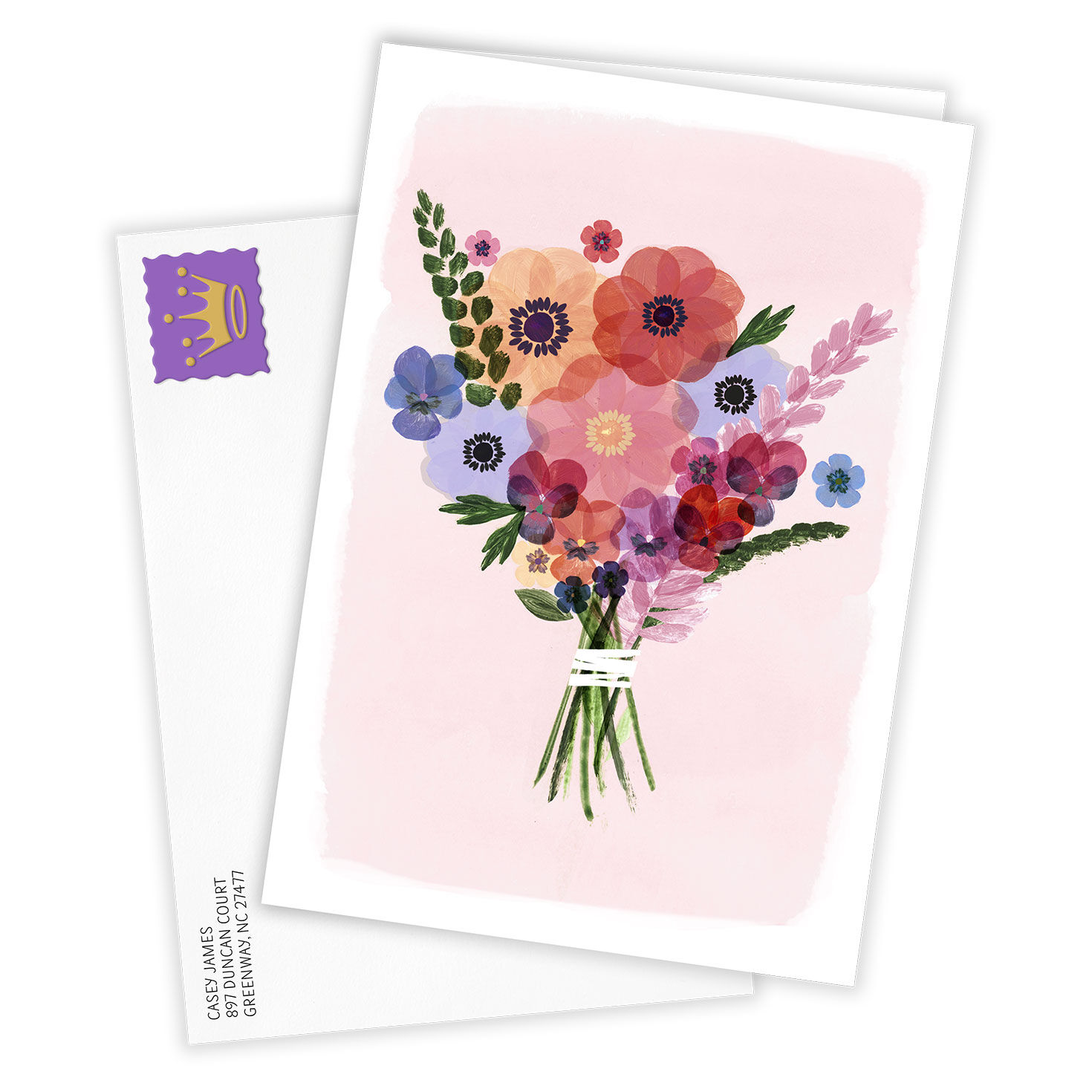 Watercolor Bouquet of Flowers Personalized Card Card Front with Envelope image number 2
