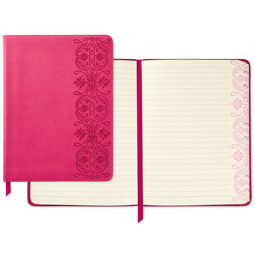 Embossed Border Fuchsia Faux Leather Notebook, 