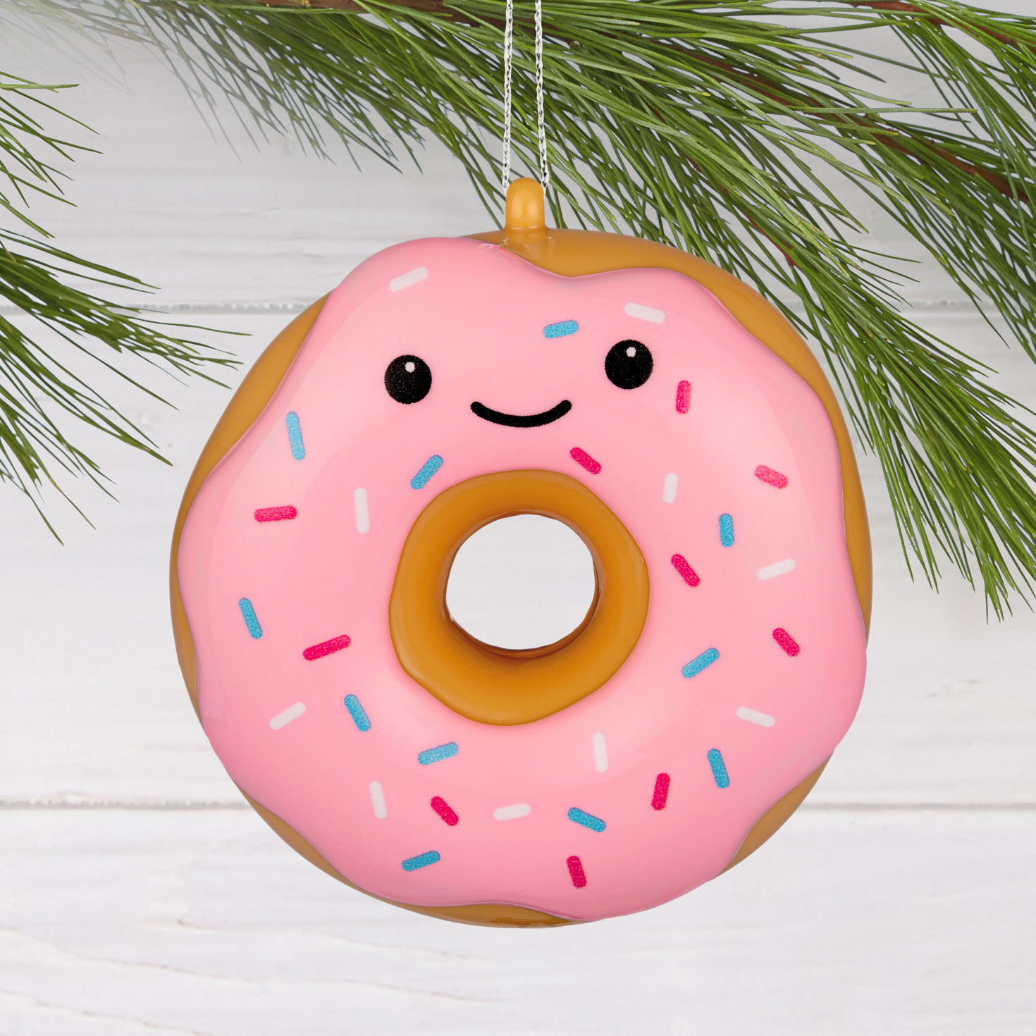 Smiling Sprinkle Donut Christmas Ornament hanging on tree image number 2