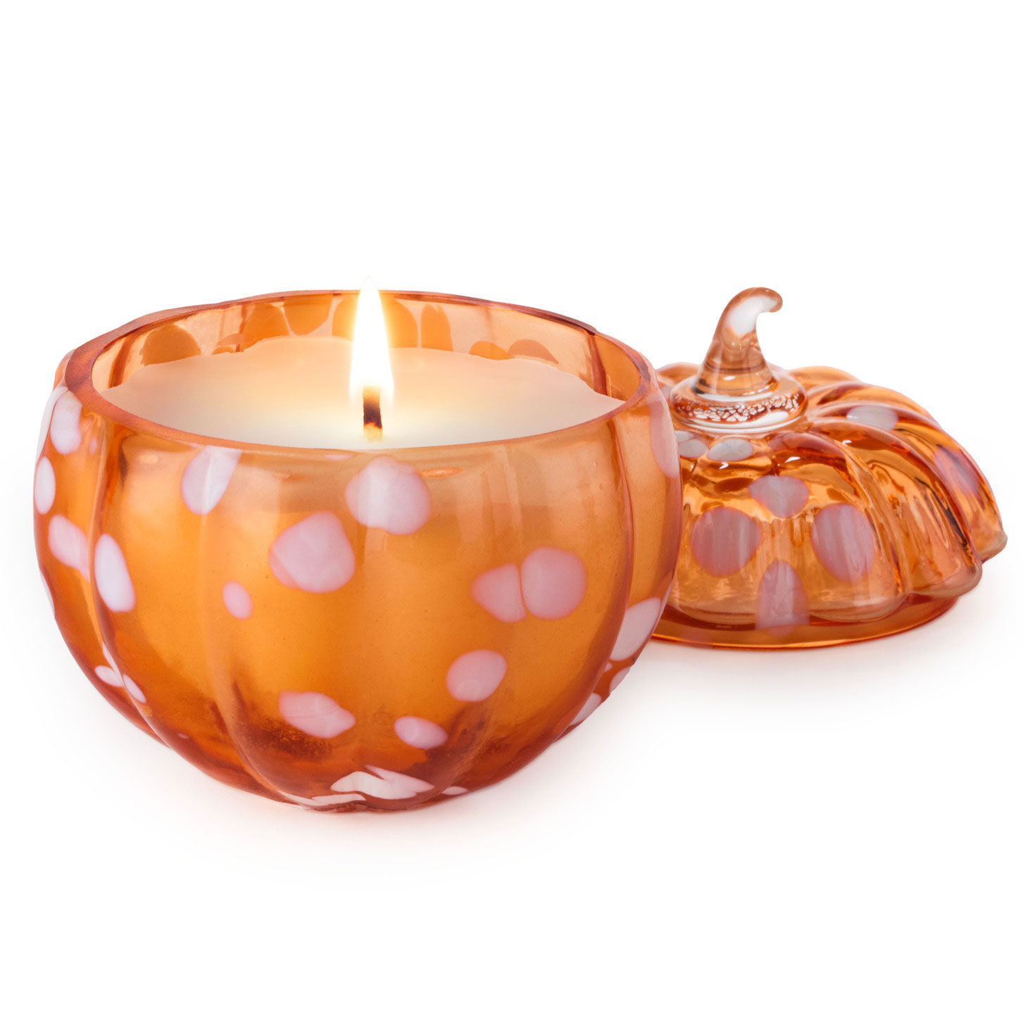 Speckled Glass Pumpkin Scented Candle lid off  image number 2