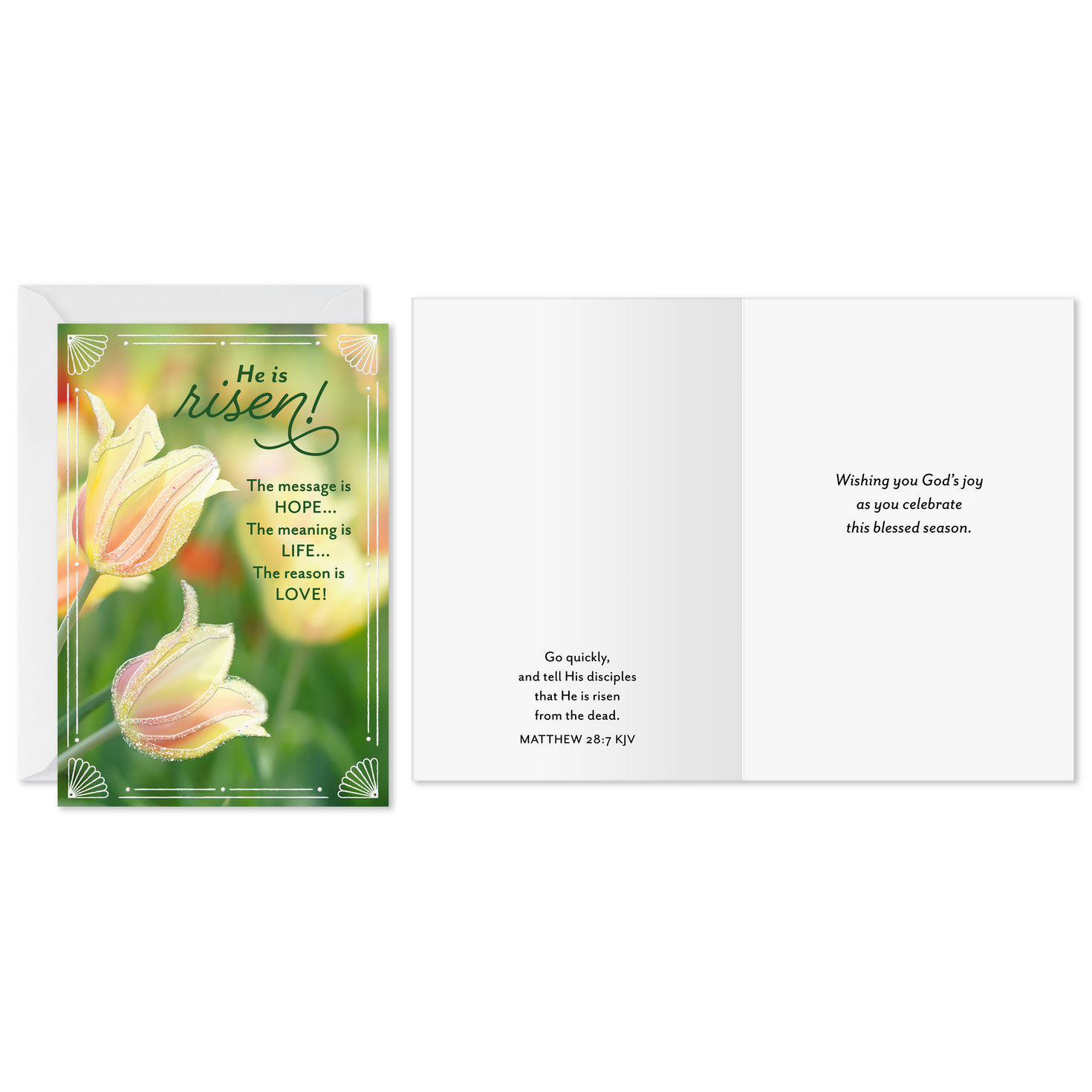 Tulips on Green Religious Easter Cards Pack Card Front with Sentiment image number 2