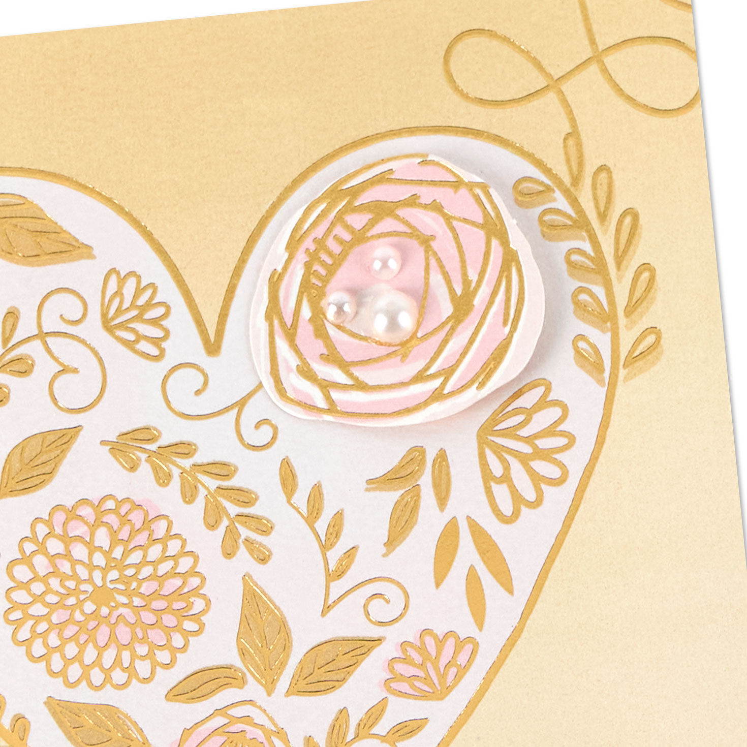 Pink and Gold Bejeweled Floral Heart Blank Card Card Front Detail image number 3