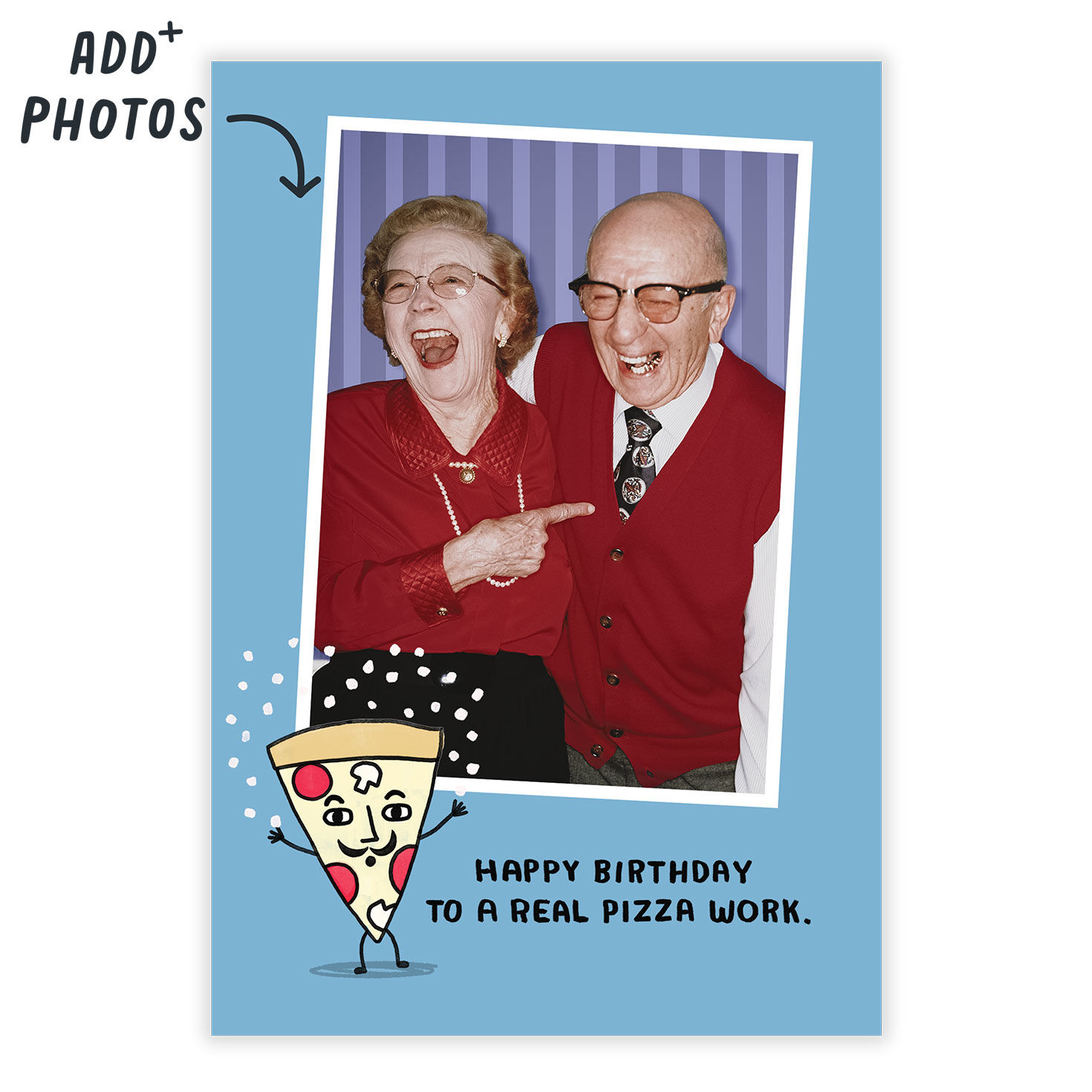 Old People Photo Pizza Personalized Birthday Card Card Front indicating personalization image number 2