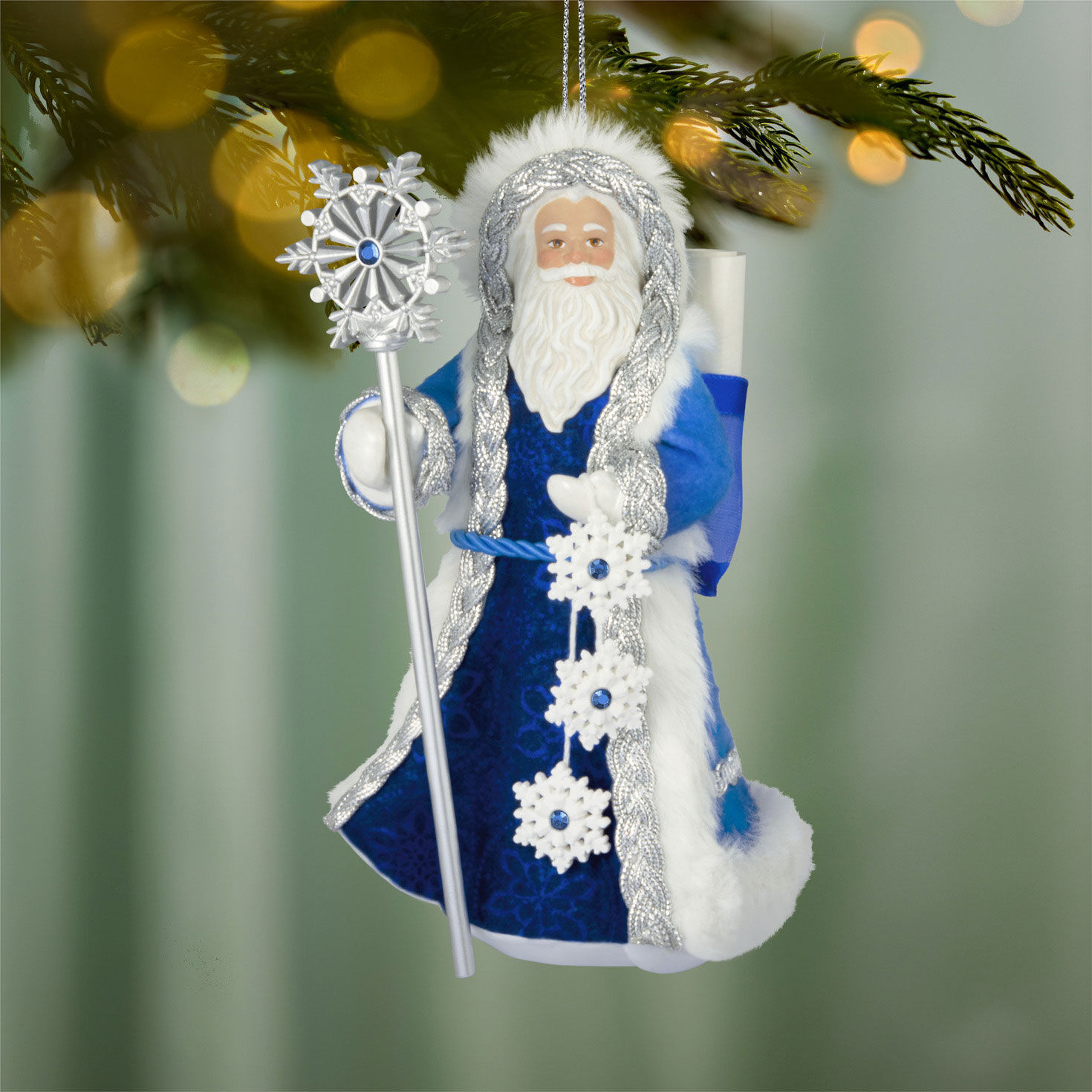 Father Christmas in Blue Keepsake Ornament hanging on tree image number 2