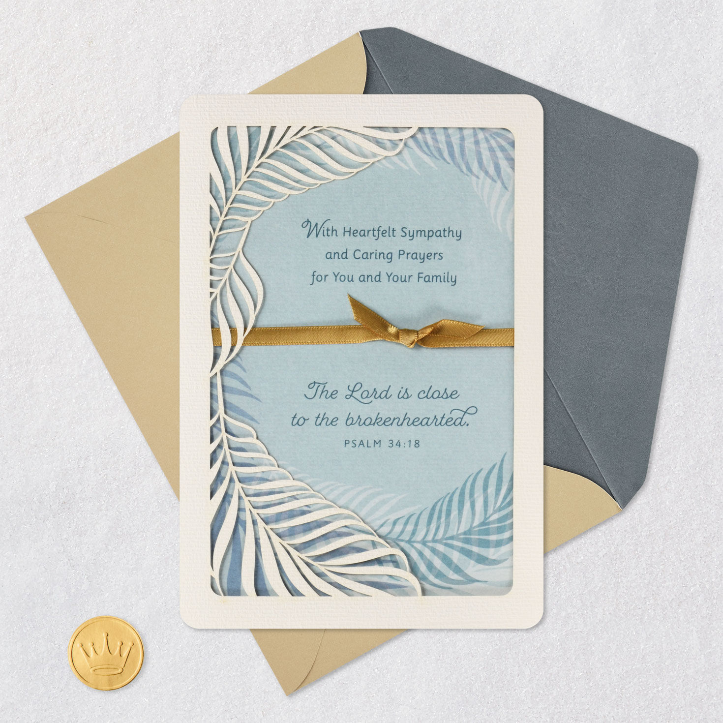 Ivory Leaves on Sage Christian Sympathy Card Card Front with Envelope and Gold Seal image number 5
