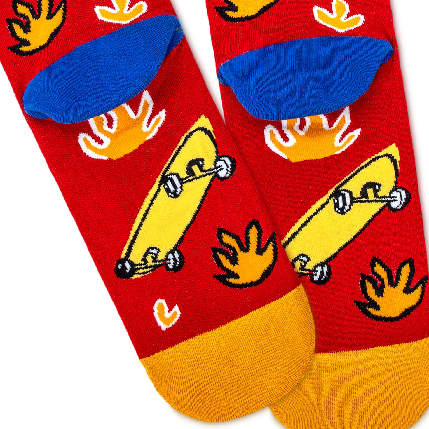 Skateboards and Fire on Red Rad Dad Crew Socks upclose view image number 4
