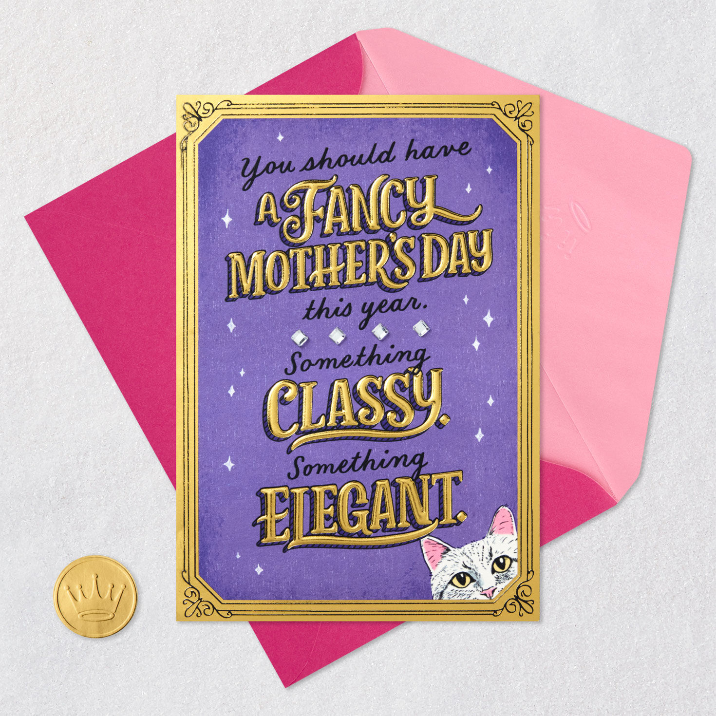 Purple and Gold Mother's Day Card from Cat Card Front with Envelope and Gold Seal image number 5