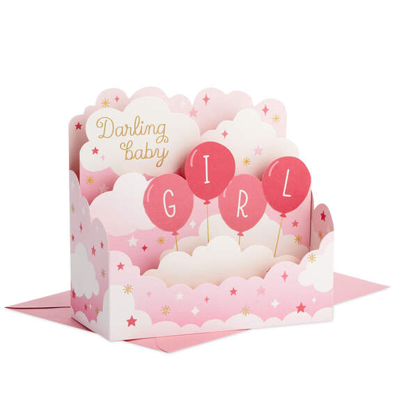 Pink Balloons 3D Pop-Up New Baby Girl Card