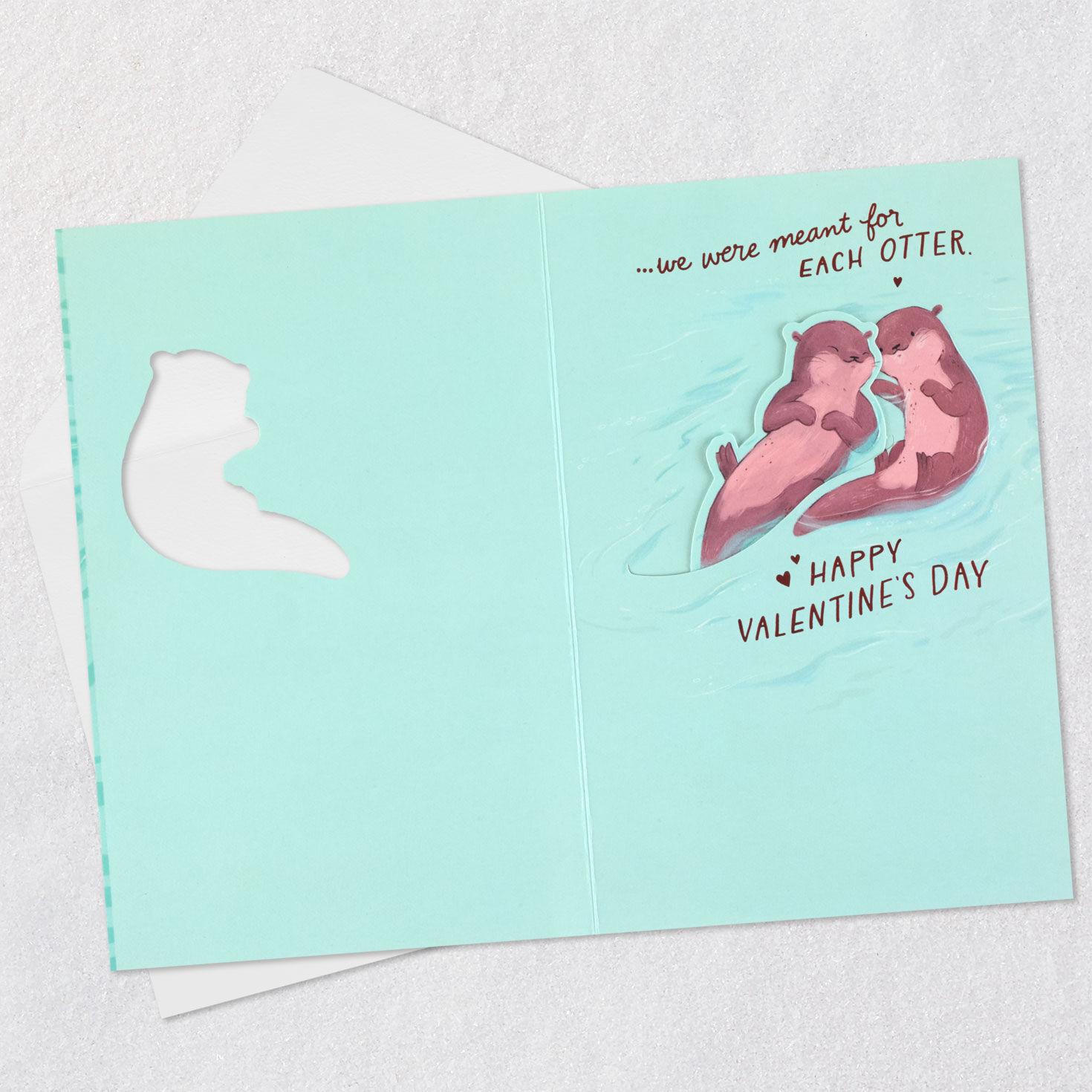 Two Otters on Water Valentine's Day Card Open card with envelope image number 3
