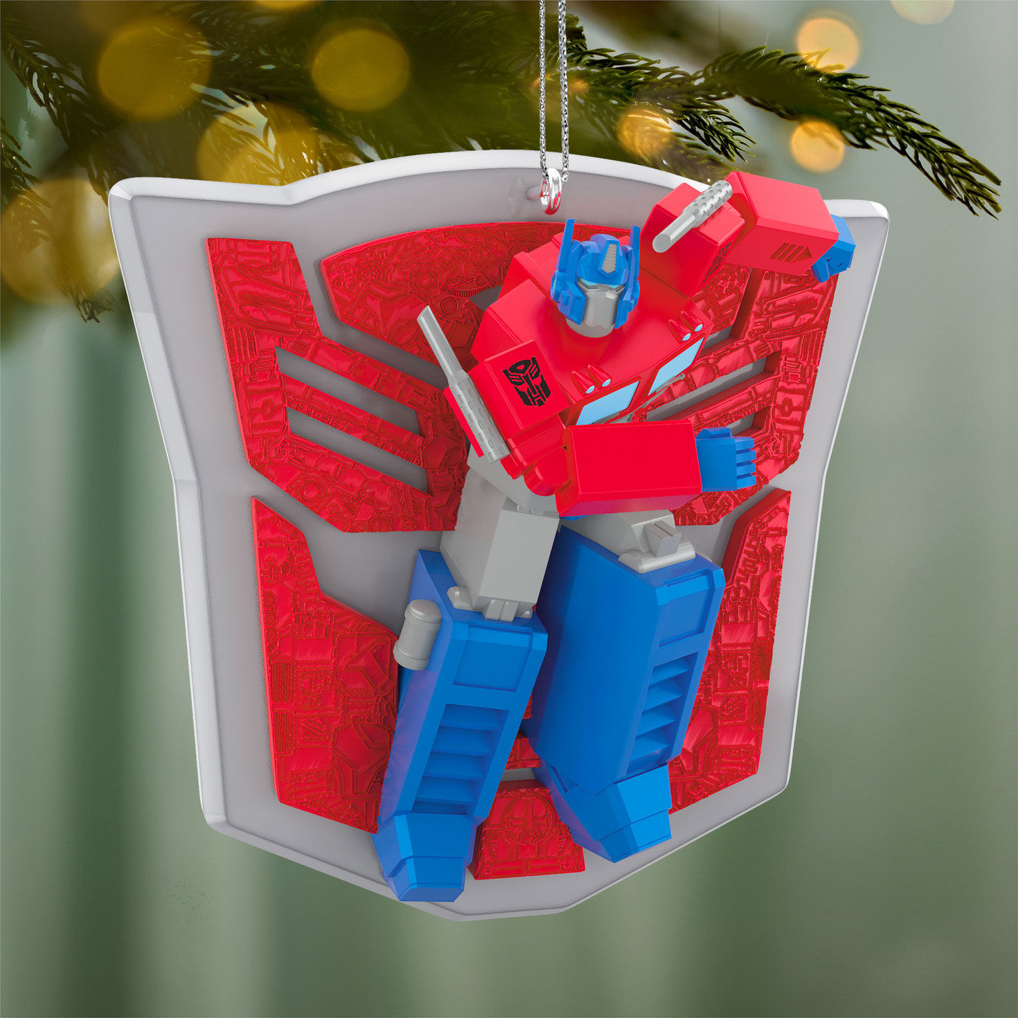 Transformers Optimus Prime on Logo Keepsake Ornament hanging on tree image number 2