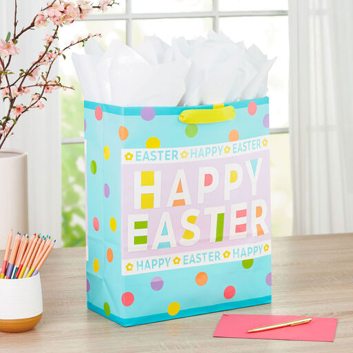 15.5" Polka Dots Extra-Large Easter Gift Bag With Tissue, 