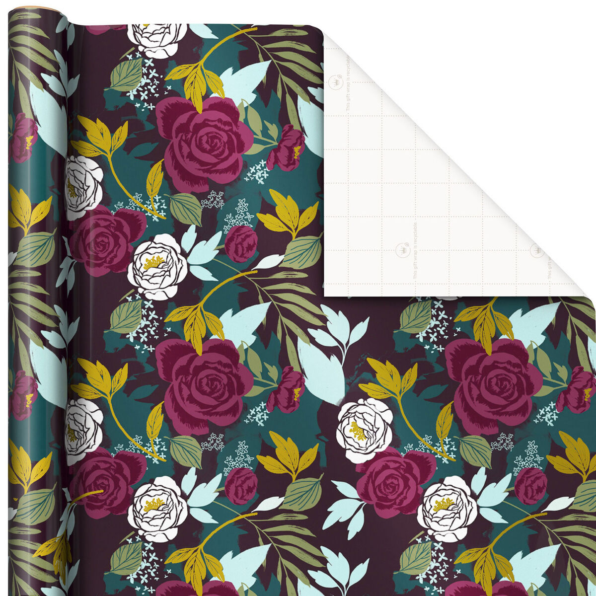 Bold Floral on Teal Wrapping Paper, 20 sq. ft. Wrapping Paper Hallmark